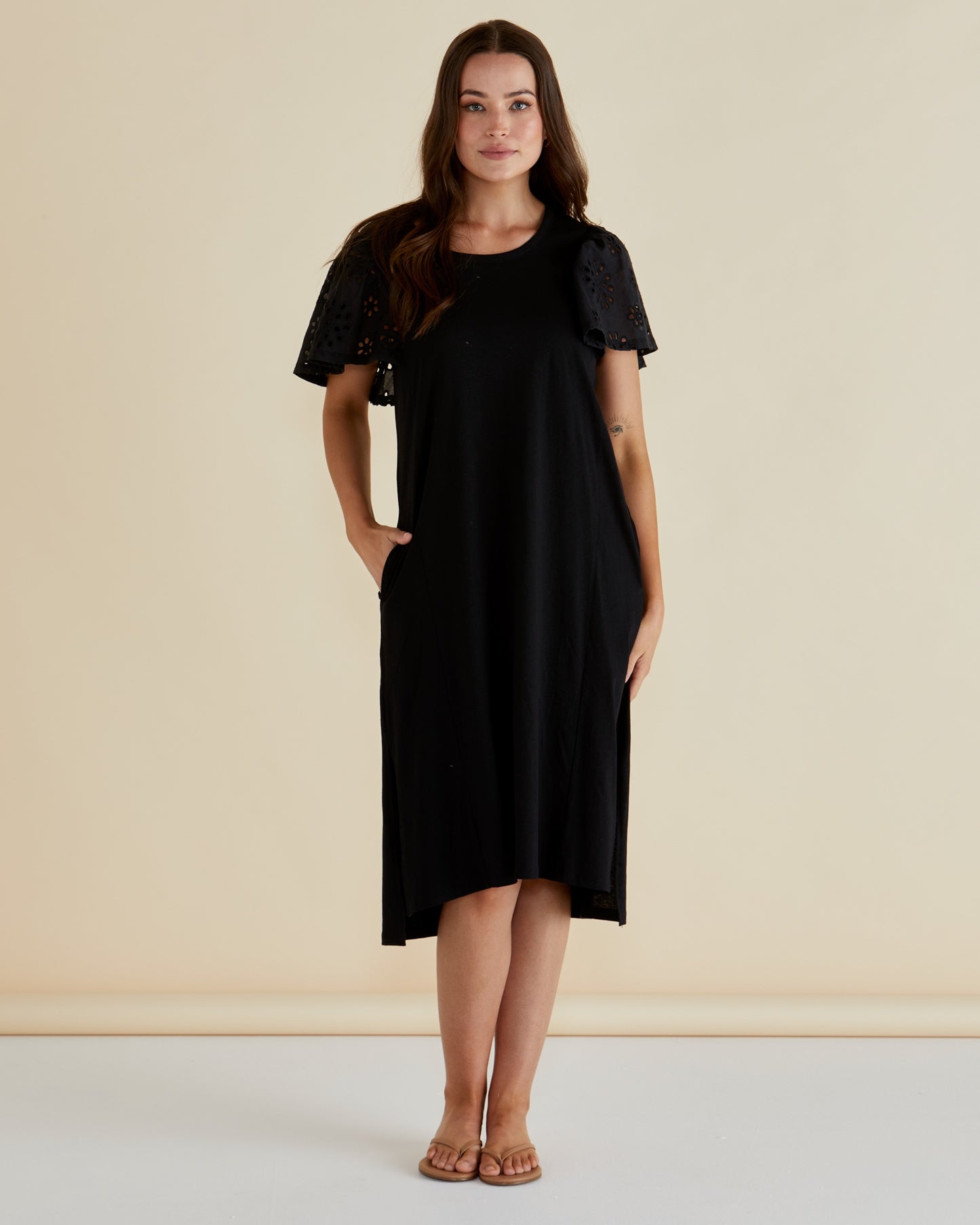 BETTY BASICS SAWYER EMBROIDERED DRESS - BLACK