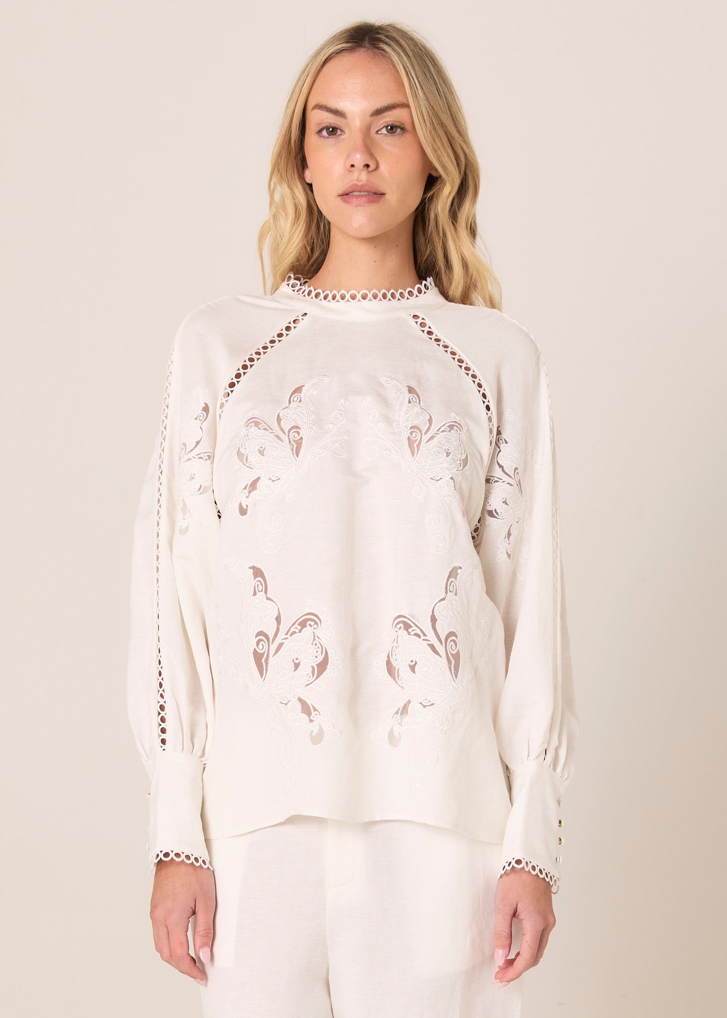 FATE + BECKER AVEN EMBROIDERED BLOUSE - WHITE