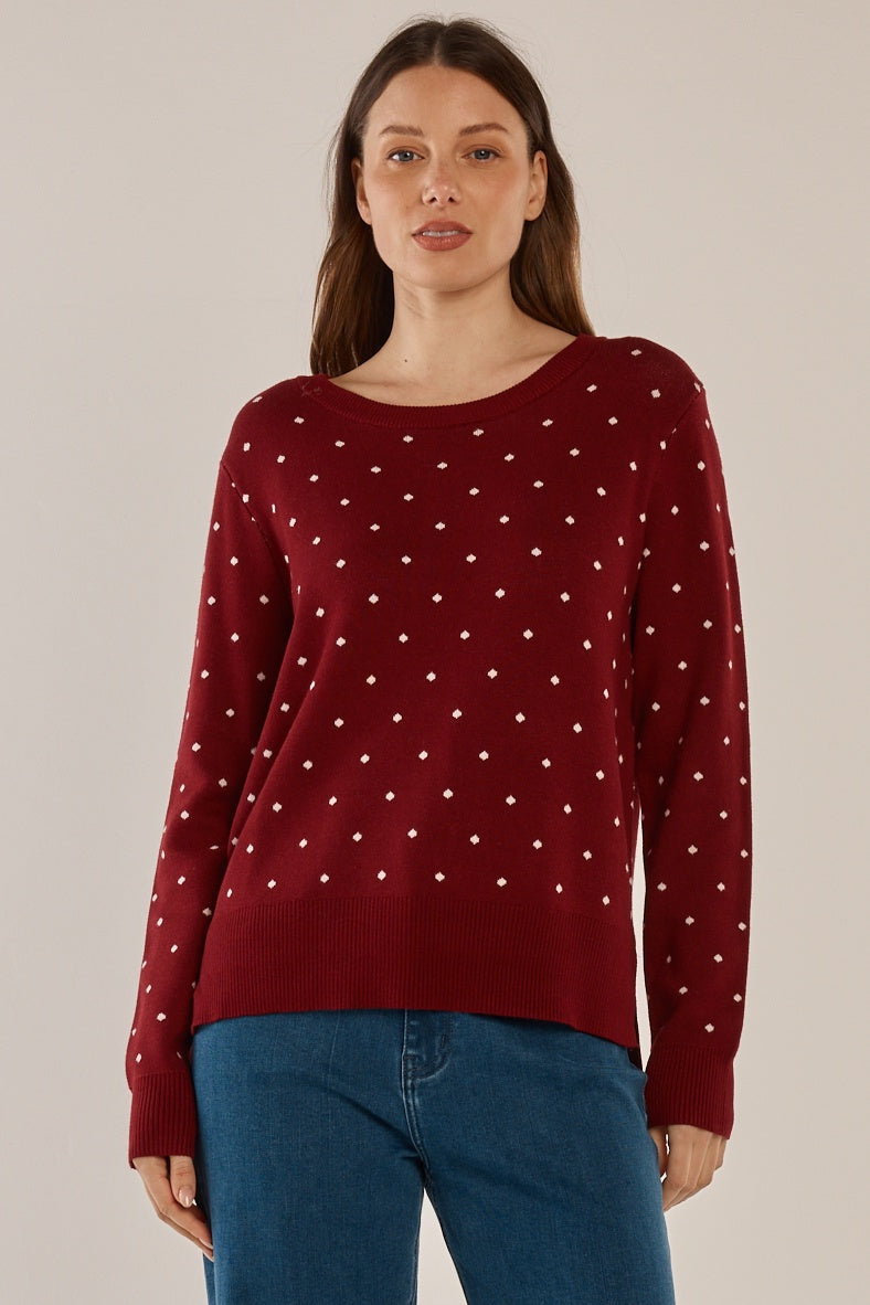 BETTY BASICS LOUIS SWEATER - BURGANDY JACQUARD RED