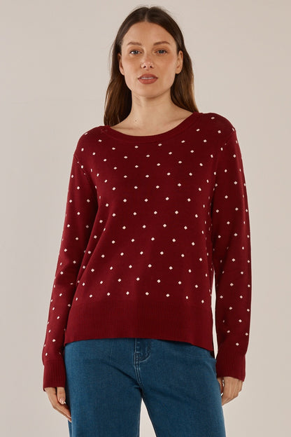 BETTY BASICS LOUIS SWEATER - BURGANDY JACQUARD RED