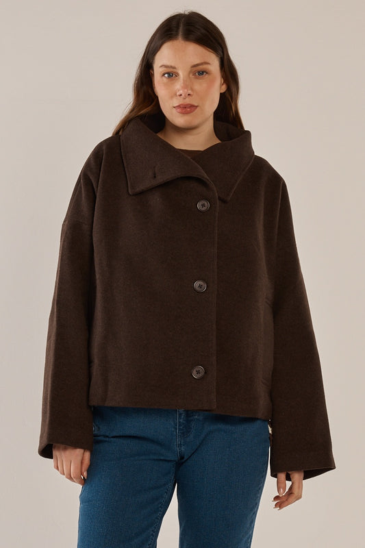 BETTY BASICS PRUE PEA COAT - CHOCOLATE BROWN
