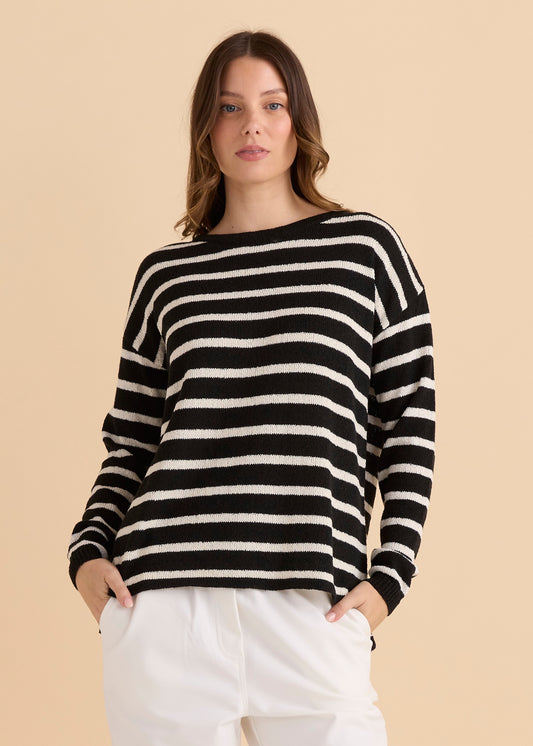 BETTY BASICS BRADFORD KNIT TOP - CREAM / BLACK