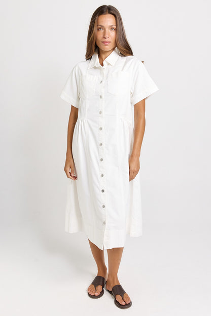 BETTY BASICS WILLOW DENIM DRESS - WHITE