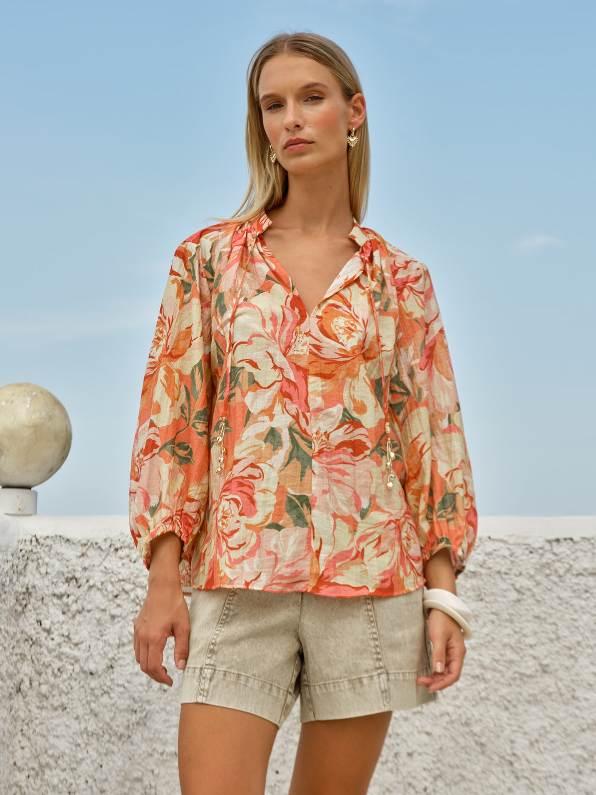 FATE + BECKER SHAE SPLIT NECK BLOUSE - PETAL MULTI