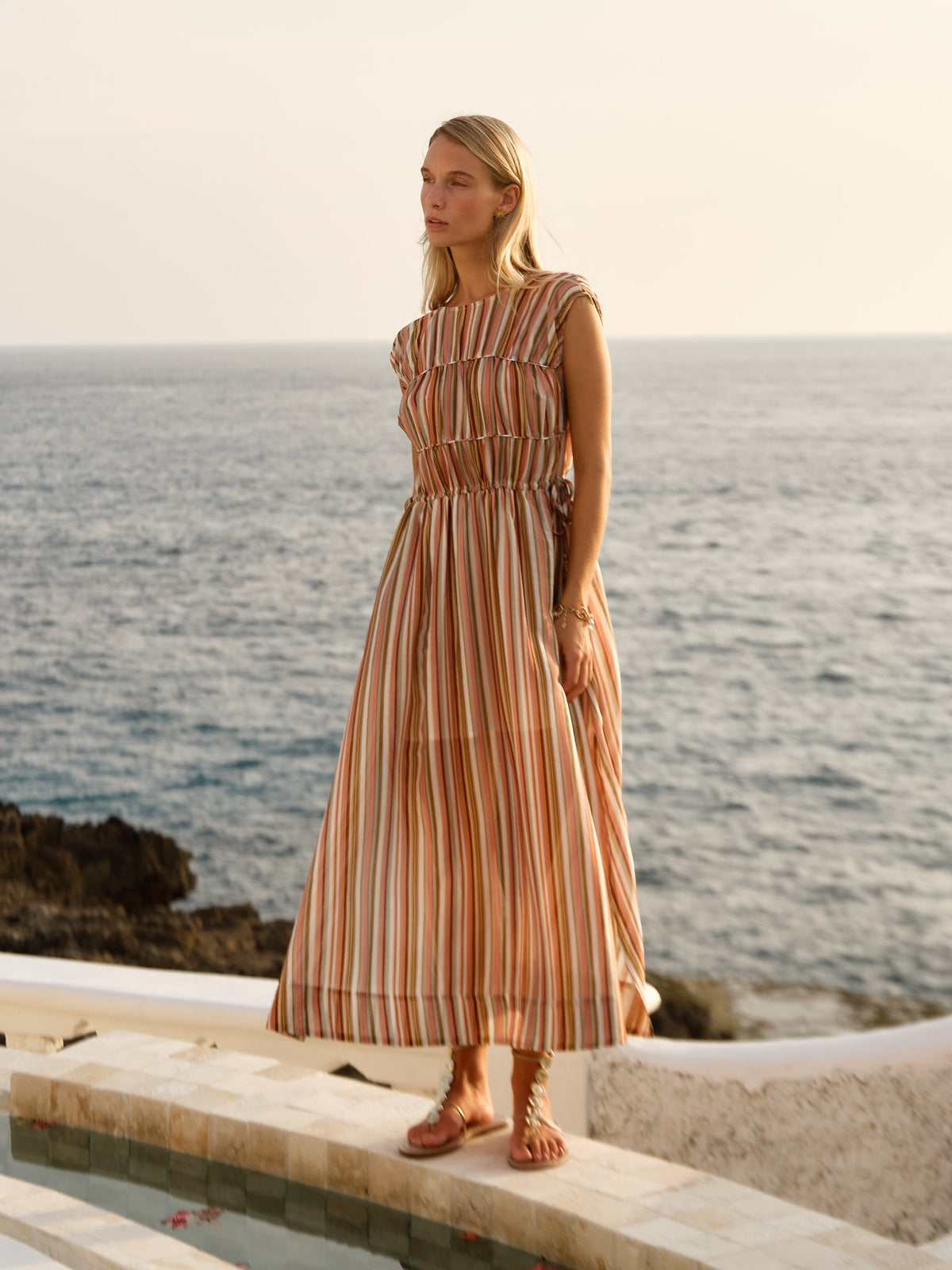 FATE + BECKER CALLISTA MIDI DRESS - SANDBAR STRIPE MULTI
