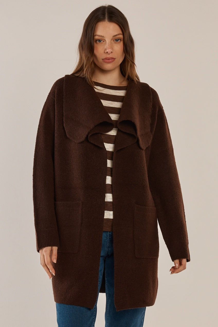 BETTY BASICS ABIGAIL CARDIGAN - CHOCOLATE BROWN