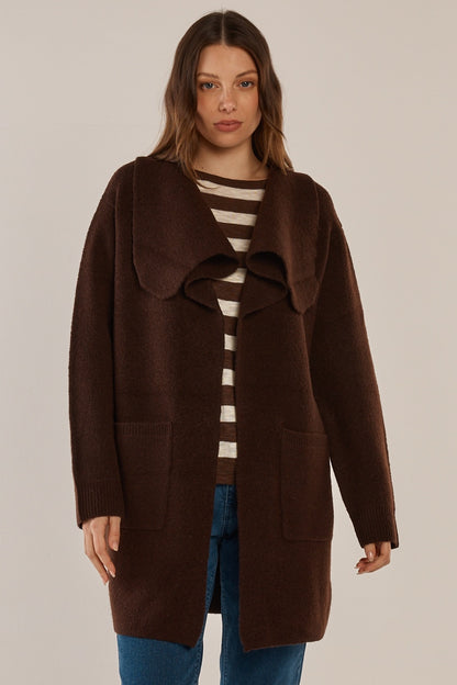 BETTY BASICS ABIGAIL CARDIGAN - CHOCOLATE BROWN