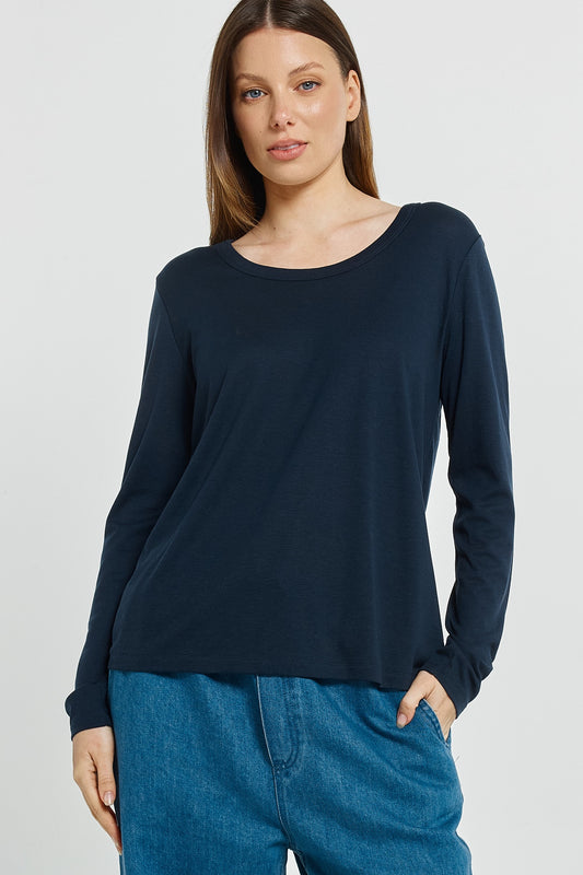 BETTY BASICS WESTIN BLENDED WOOL TEE - NAVY
