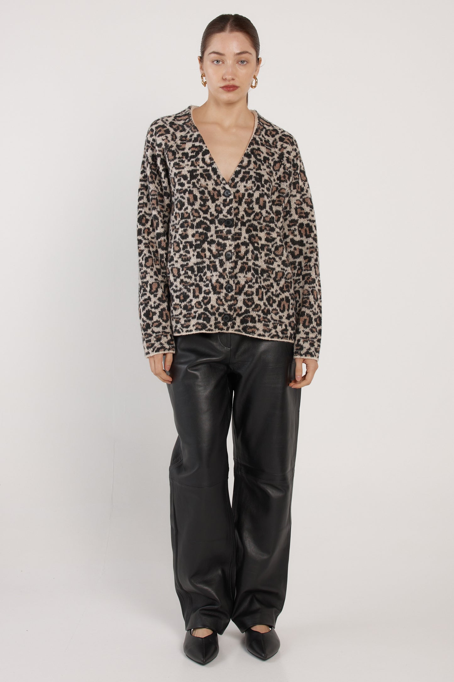 FATE + BECKER MARLOWE FLUFFY CARDIGAN - ANIMAL PRINT BROWN