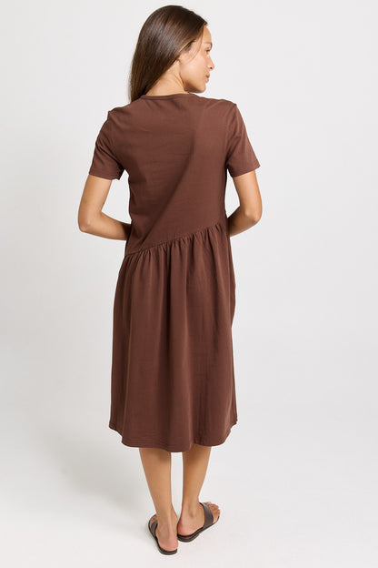 BETTY BASICS AVA ASYMMETRICAL DRESS - CHOCOLATE BROWN