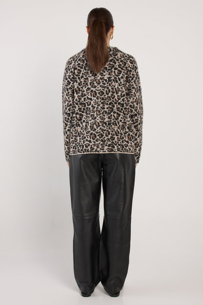 FATE + BECKER MARLOWE FLUFFY CARDIGAN - ANIMAL PRINT BROWN