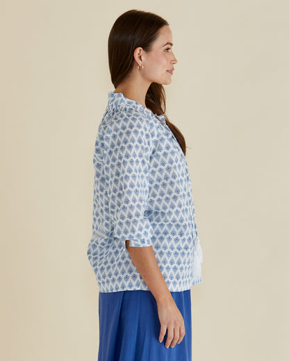 BETTY BASICS CHARLI BLOUSE - BLUE LOTUS PRINT
