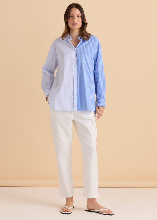 BETTY BASICS STEVIE SHIRT - BLUE STRIPE