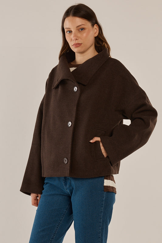 BETTY BASICS PRUE PEA COAT - CHOCOLATE BROWN