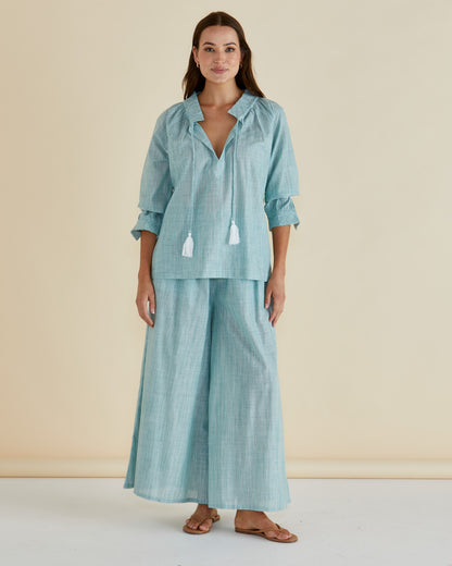 BETTY BASICS CHARLI BLOUSE - GREEN STRIPE