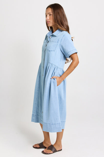 BETTY BASICS WILLOW DENIM DRESS - BLUE DENIM