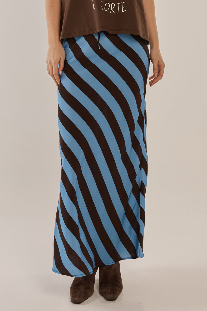 BETTY BASICS BEC BIAS SKIRT - CORNFLOWER/BROWN STRIPE