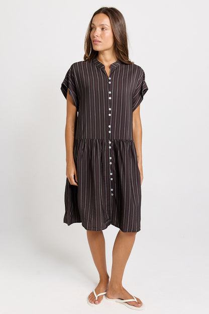 BETTY BASICS SANDY DRESS - BROWN STRIPE