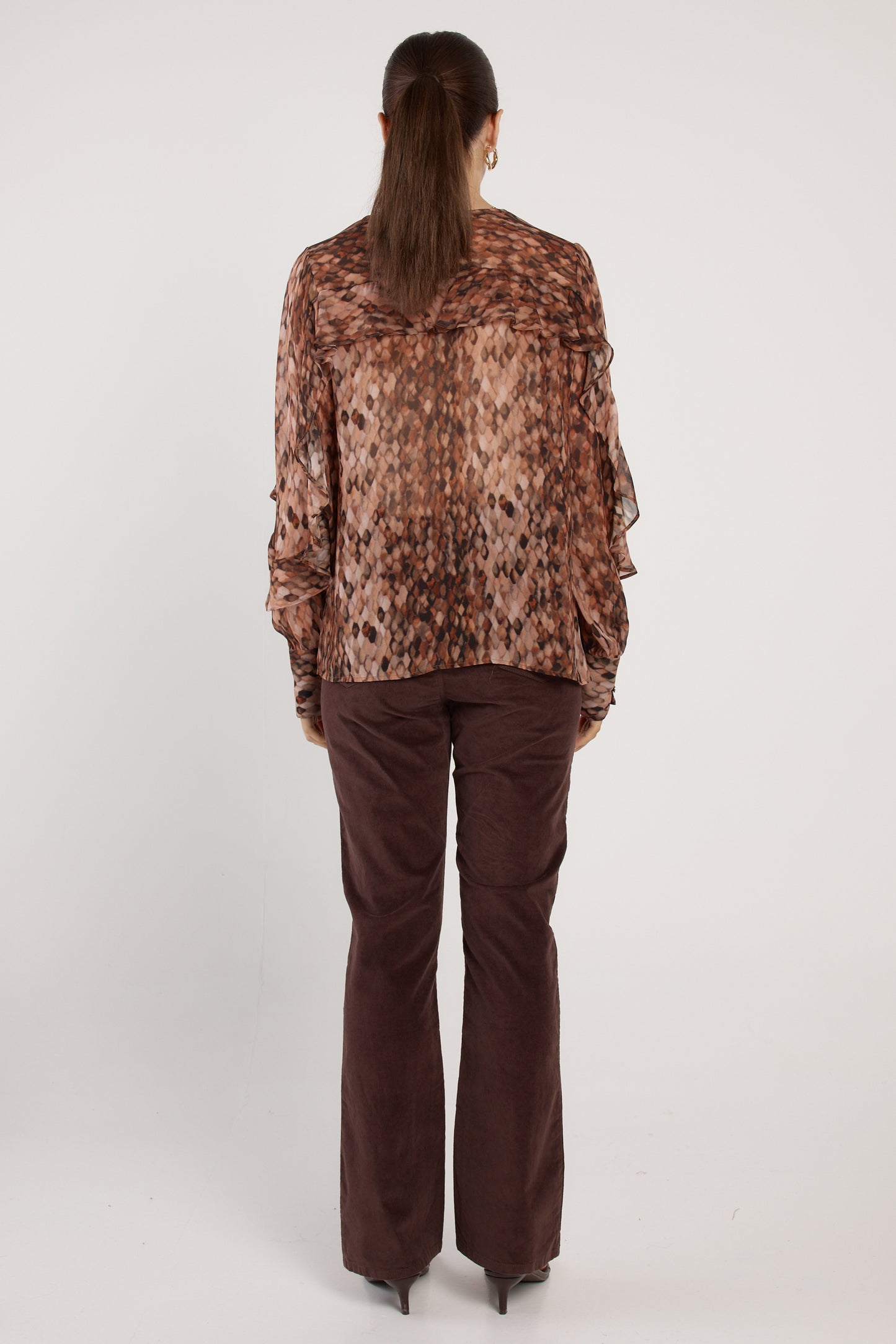 FATE + BECKER ODETTE RUFFLE BLOUSE -SNAKE PRINT BROWN
