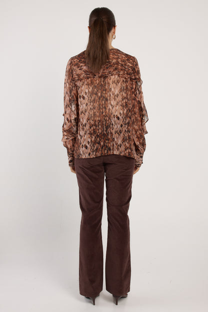 FATE + BECKER ODETTE RUFFLE BLOUSE -SNAKE PRINT BROWN