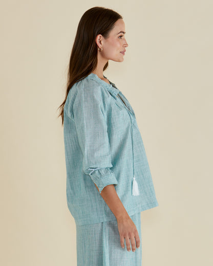 BETTY BASICS CHARLI BLOUSE - GREEN STRIPE