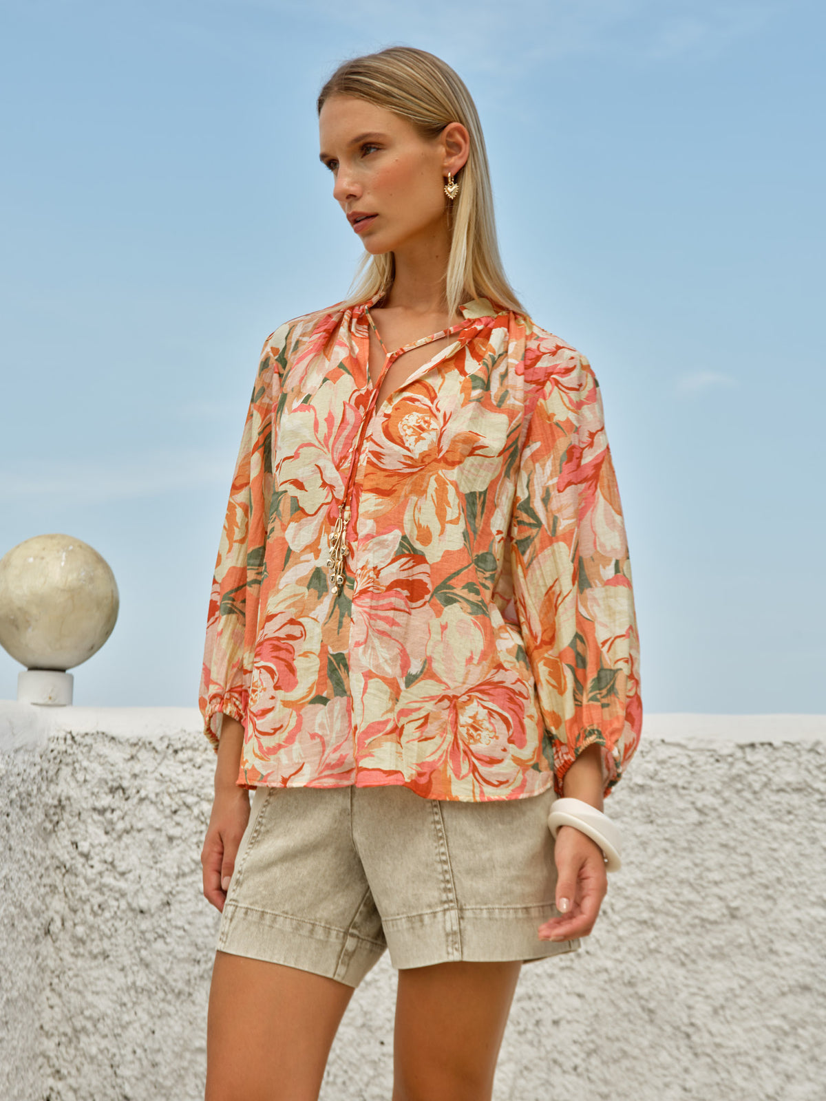 FATE + BECKER SHAE SPLIT NECK BLOUSE - PETAL MULTI