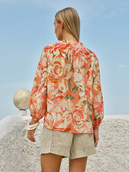 FATE + BECKER SHAE SPLIT NECK BLOUSE - PETAL MULTI