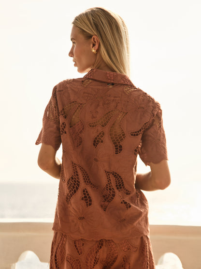 FATE + BECKER COLETTE LACE SHIRT - RED CLAY BROWN