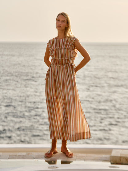 FATE + BECKER CALLISTA MIDI DRESS - SANDBAR STRIPE MULTI