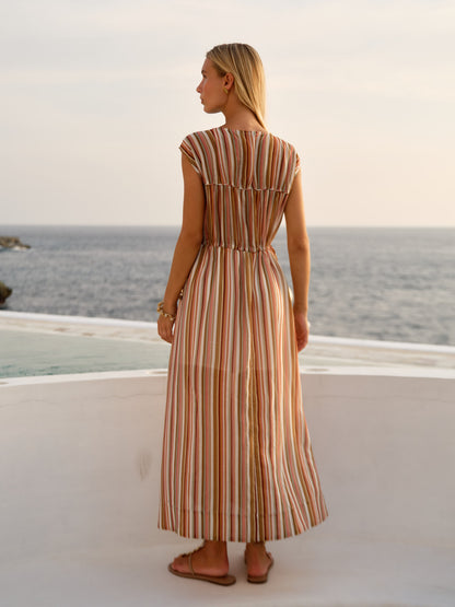 FATE + BECKER CALLISTA MIDI DRESS - SANDBAR STRIPE MULTI