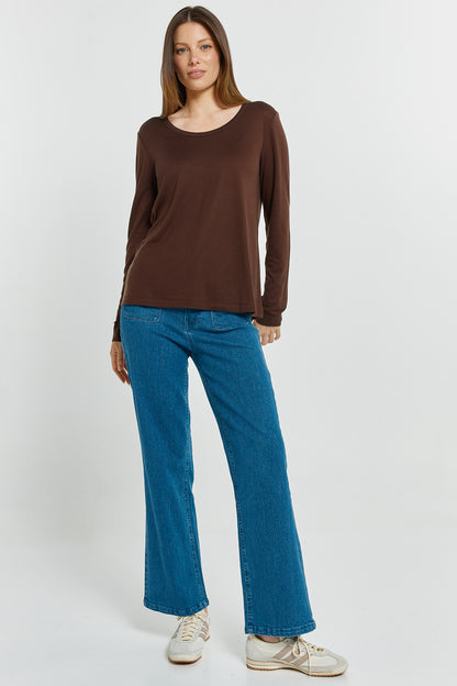 BETTY BASICS WESTIN BLENDED WOOL TEE - CHOCOLATE BROWN
