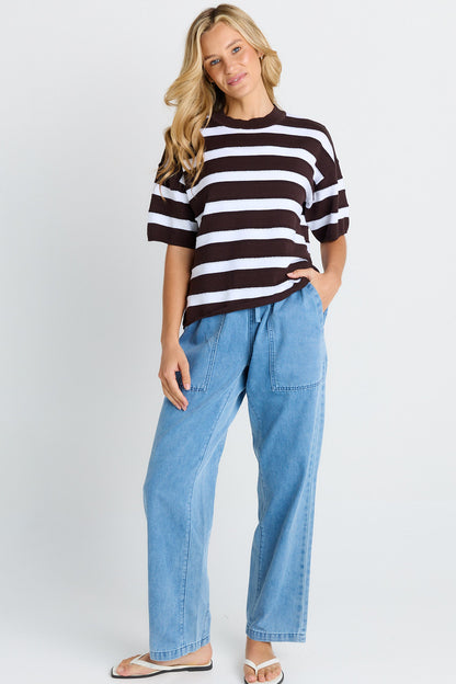 BETTY BASICS LIBBY BOXY TOP - CHOCOLATE STRIPE