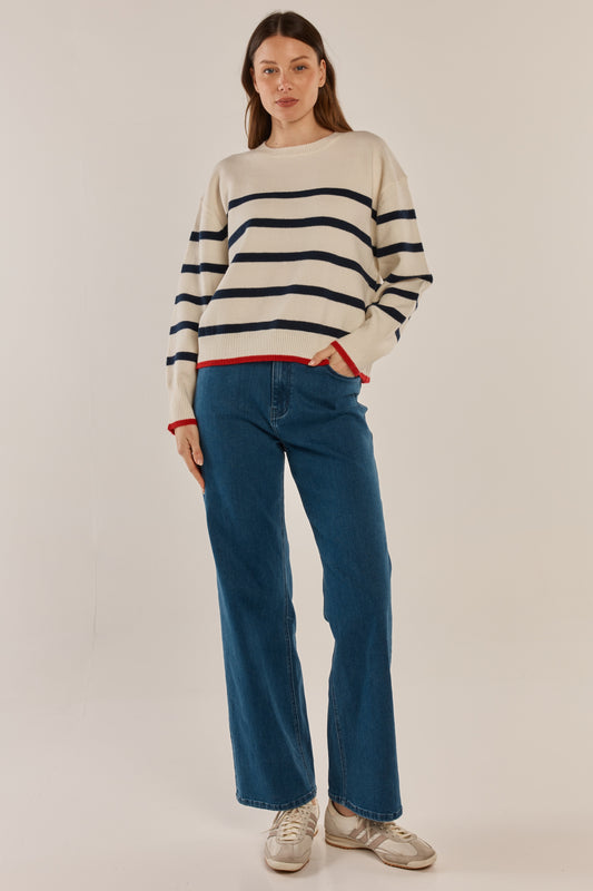BETTY BASICS LEONIE KNIT SWEATER - NAVY