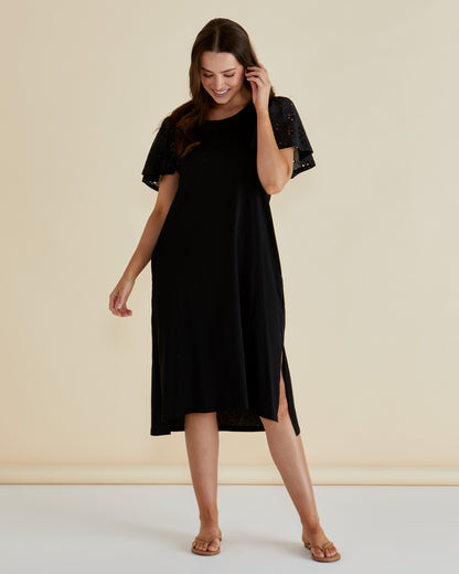 BETTY BASICS SAWYER EMBROIDERED DRESS - BLACK