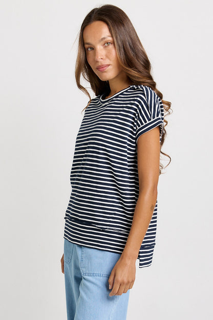 BETTY BASICS SHIRLEY S/S TEE - NAVY STRIPE