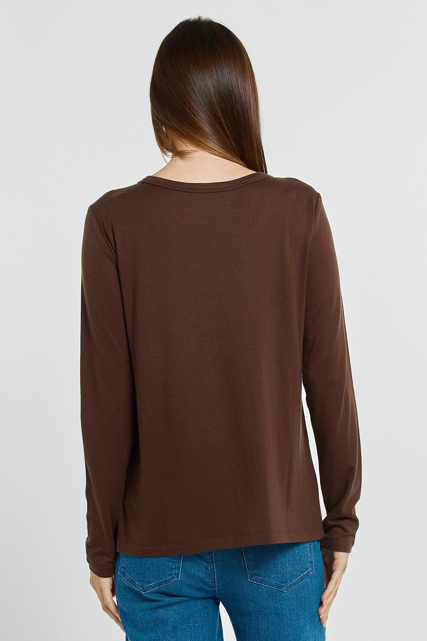 BETTY BASICS WESTIN BLENDED WOOL TEE - CHOCOLATE BROWN