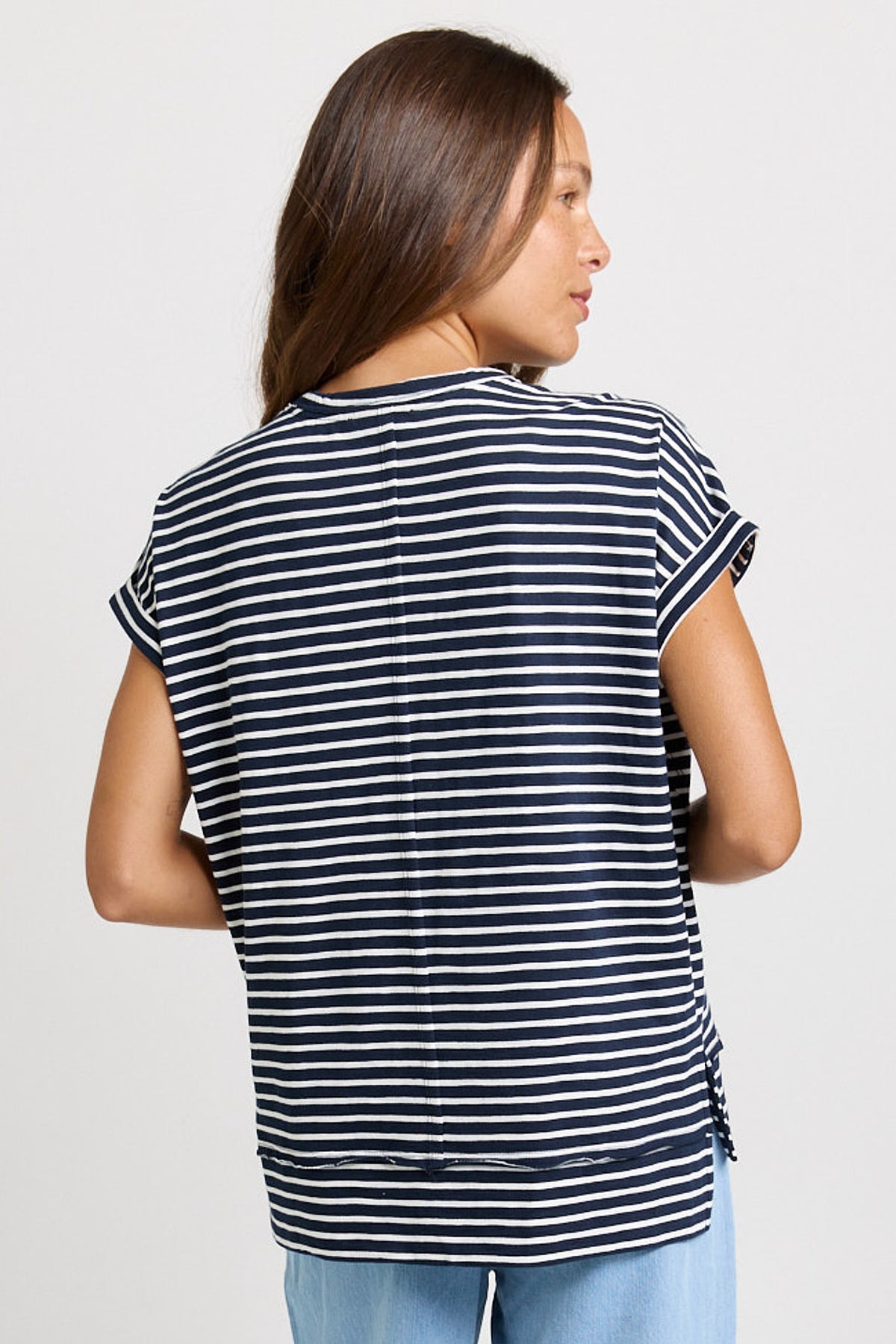 BETTY BASICS SHIRLEY S/S TEE - NAVY STRIPE