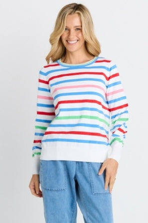 BETTY BASICS INDIE KNIT SWEATER - SORBET STRIPE