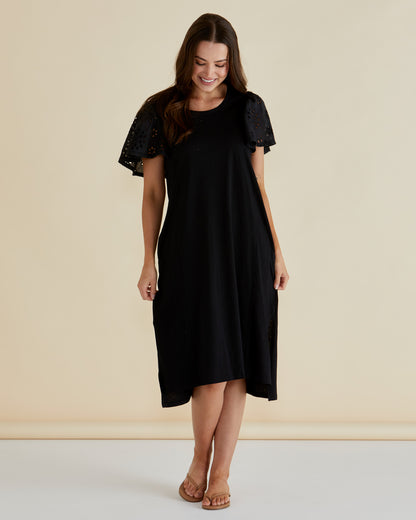 BETTY BASICS SAWYER EMBROIDERED DRESS - BLACK