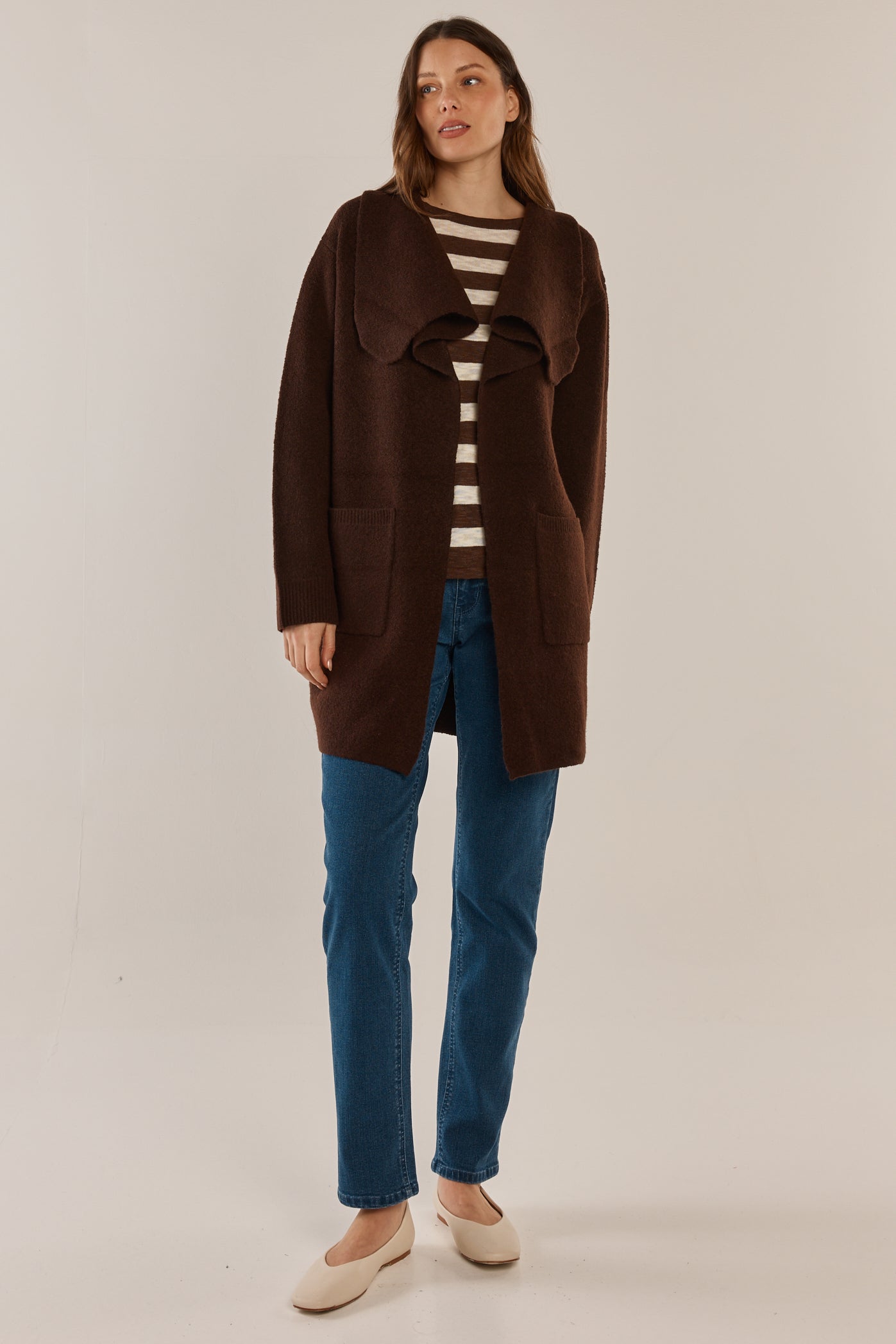 BETTY BASICS ABIGAIL CARDIGAN - CHOCOLATE BROWN