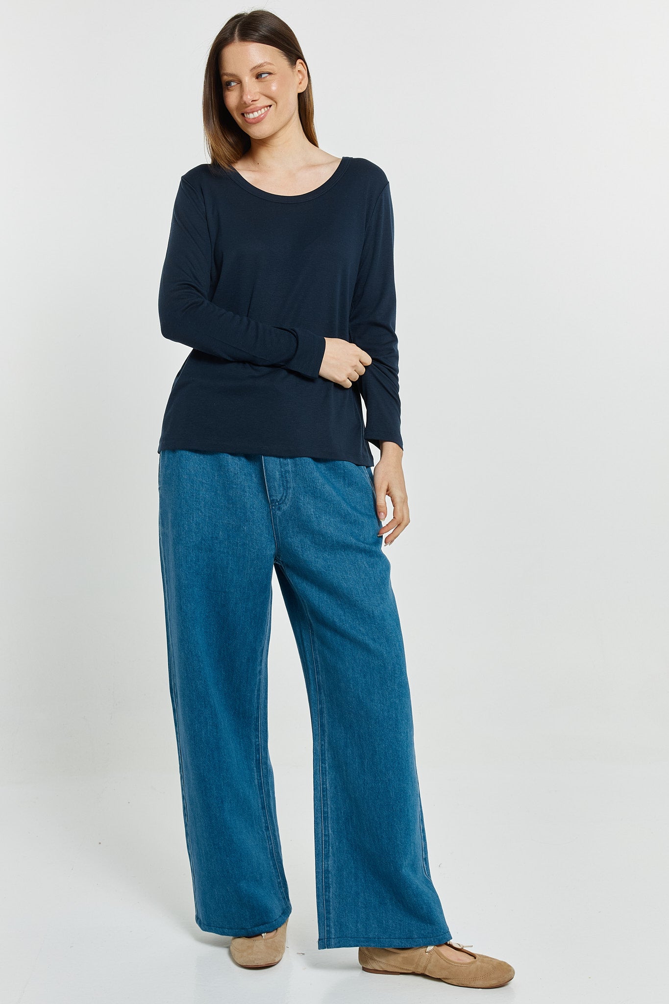 BETTY BASICS WESTIN BLENDED WOOL TEE - NAVY