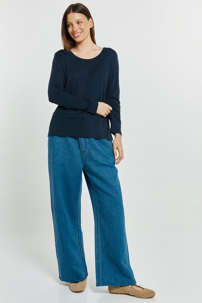 BETTY BASICS WESTIN BLENDED WOOL TEE - NAVY