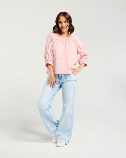 ZAFINA CAITLIN TOP - PINK STRIPE