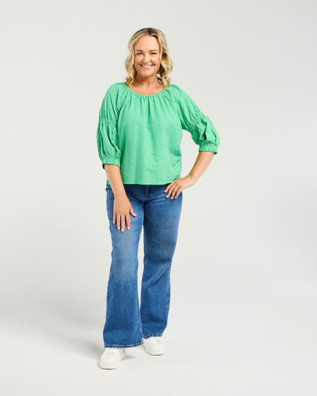 ZAFINA CAITLIN TOP - GREEN STRIPE
