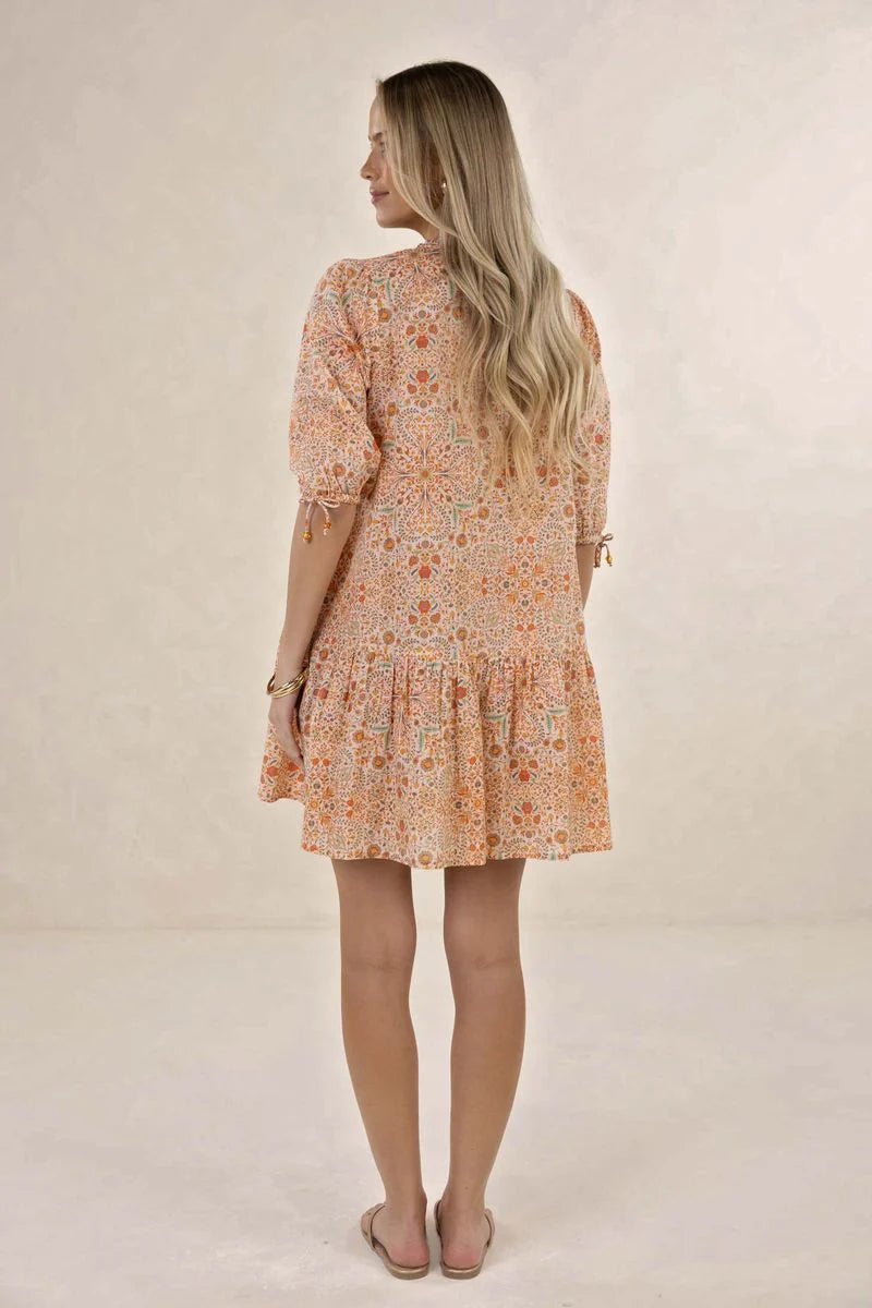 HUMIDITY LIFESTYLE RUMI SMOCK DRESS - ALMOND PRINT