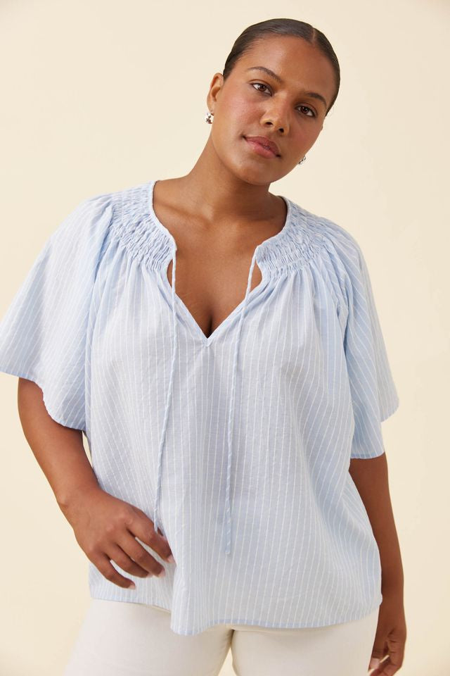 ISLE OF MINE LYNDELL SHIRRED TOP - LIGHT BLUE