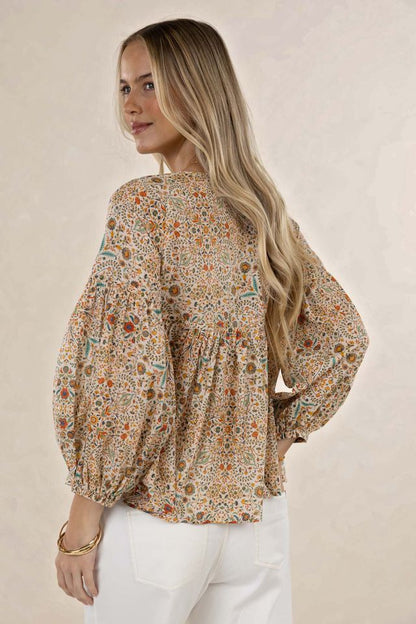 HUMIDITY LIFESTYLE LARA BLOUSE - ALMOND PRINT