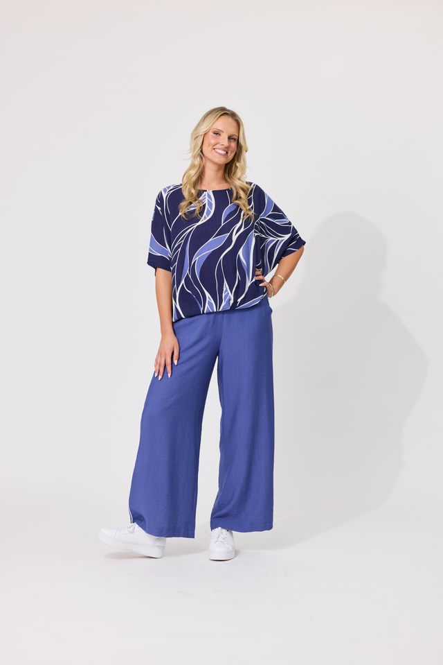 LEMON TREE DESIGN - ALESSA PRINT TOP - LEAFY BLUE