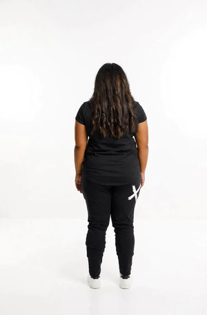 HOME-LEE APARTMENT PANTS - BLACK WITH A SINGLE WHITE X PRINT - HL100 WHIX