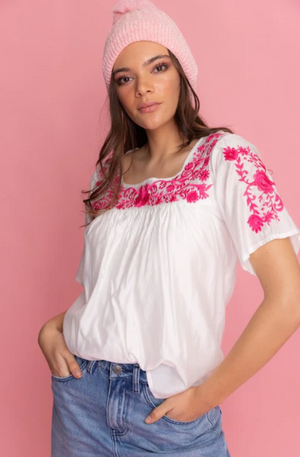 CHARLO HOPE EMBROIDERED  TOP - WHITE - CH28